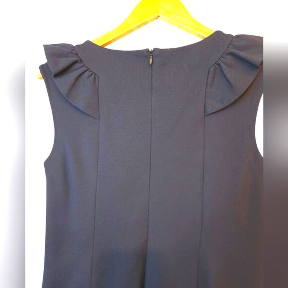 Banana Republic Gail Sheath Sleeveles Dress Elegant Navy Blue Ruffle Top Size 6 - Picture 4 of 13